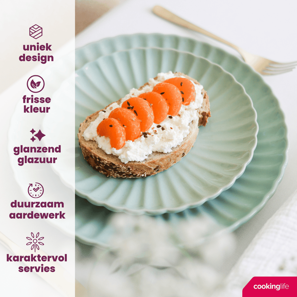 Cookinglife Serviesset Cardida Grøn 18-delig / 6 personer - 6 middagstallerkener, 6 morgenmadstallerkener og 6 skåle