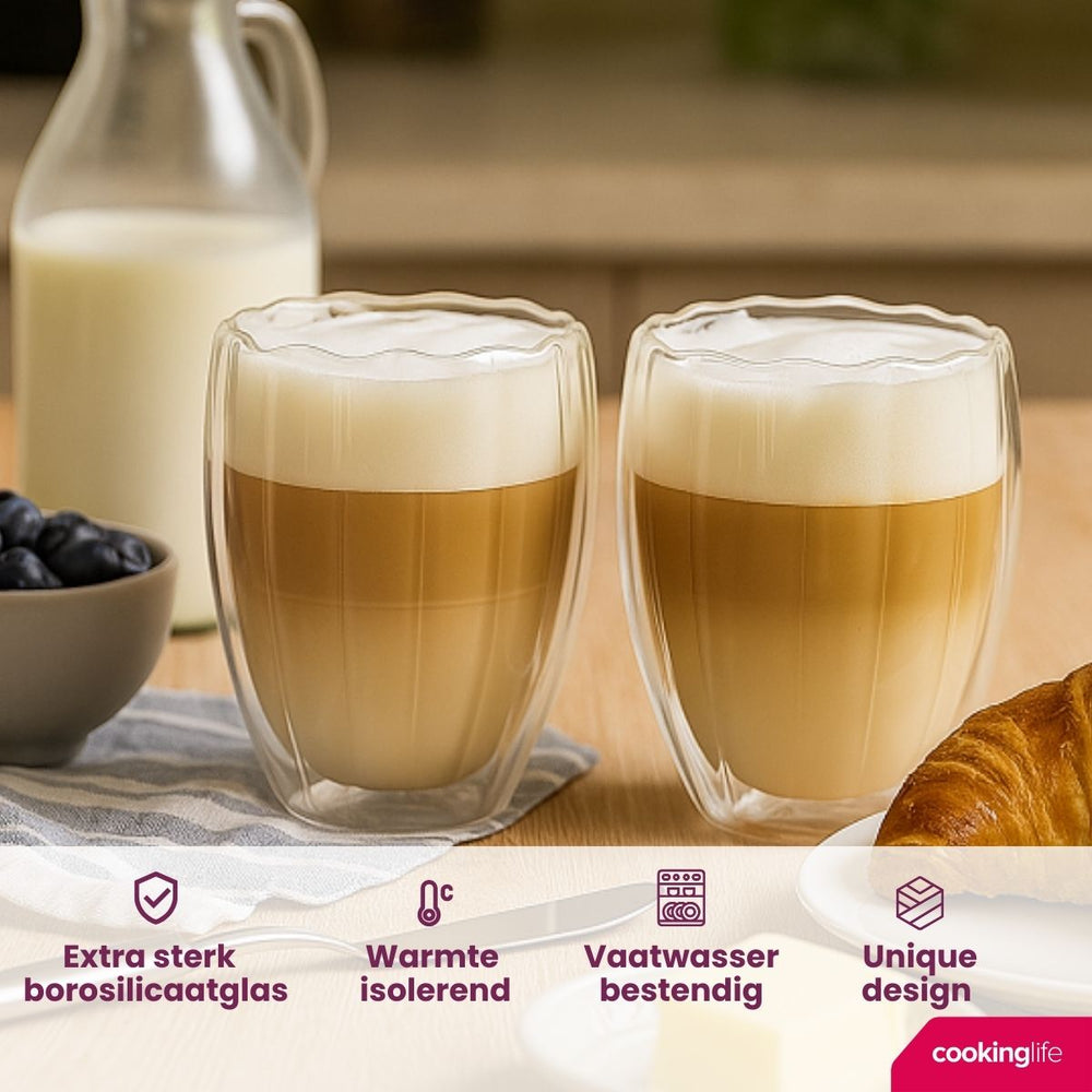Cookinglife Dubbelwandige Latte Macchiato glas / Kaffeeglas Pumpkin 300 ml - 2 stk.