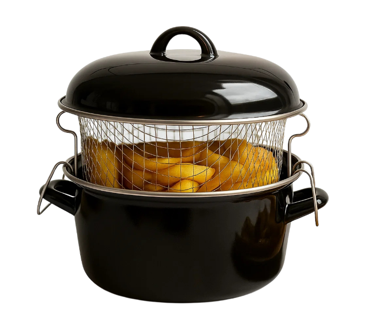 Cookinglife Oliebollenpan - Frituurpan - Braadpan - Emaille - med mand - ø 24 cm / 4 Liter - emaljeret non-stick belægning