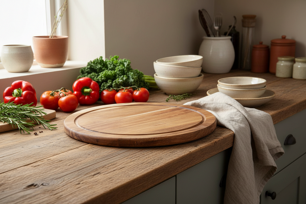Cookinglife Skærebræt Træ Akacietræ Pure Wood Ø 30 cm - Rundt Skærebræt med Saftkanal