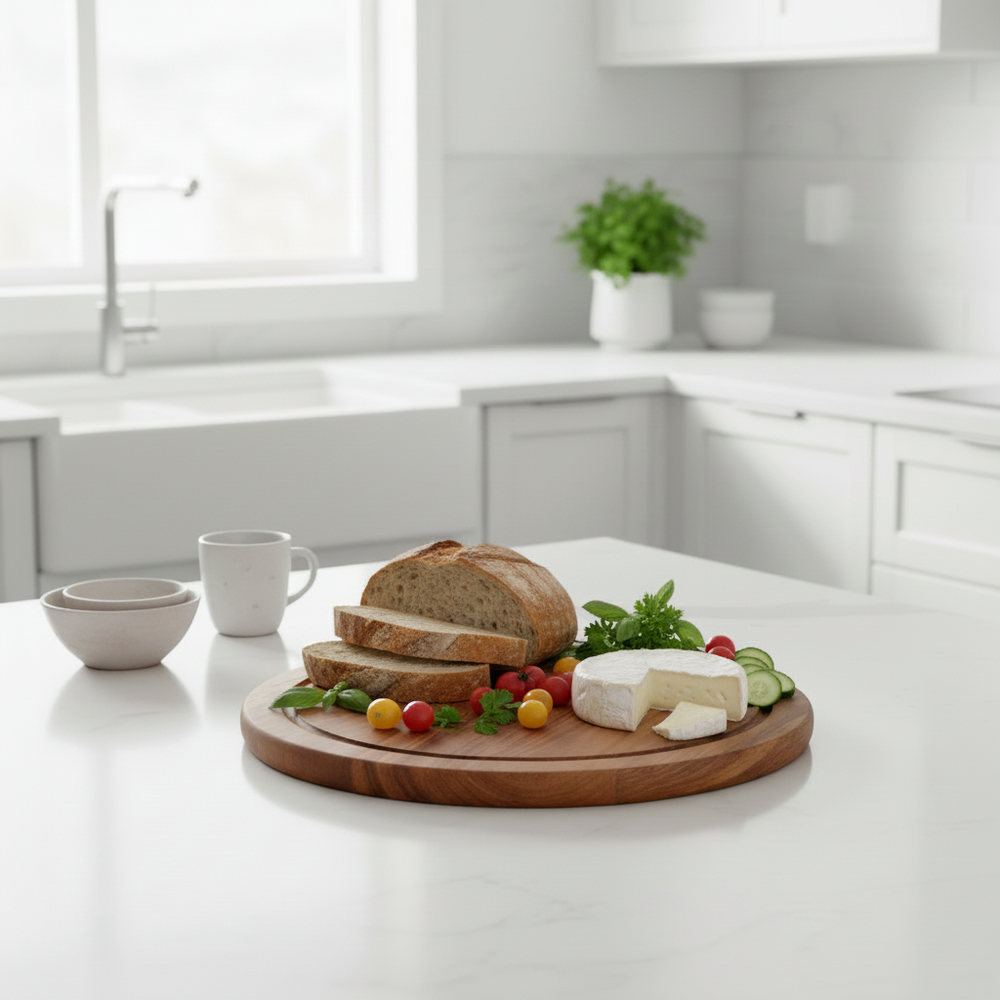 Cookinglife Skærebræt Træ Akacietræ Pure Wood Ø 25 cm - Med Saftkanal - Køkken Skæring