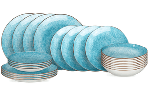 Cookinglife Serviesset Denim Ibiza Porselein 24-delig / 8 personer - 8 dinerborden, 8 ontbijtborden og 8 dybe boller