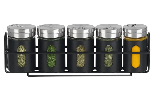 Cookinglife Krydderireol Sort 5-Delt - Med Krydderistrøere 80 ml