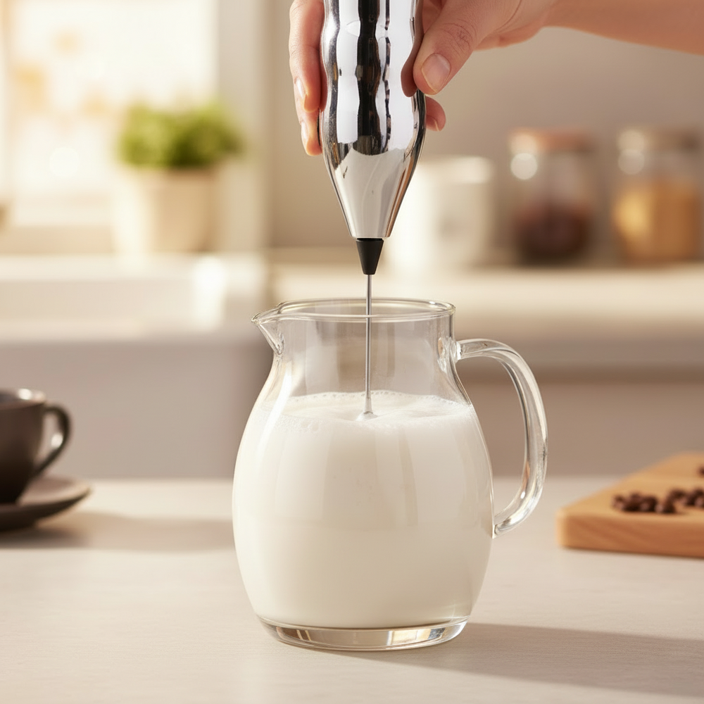 Cookinglife Melkopschuimer Chroom 20 cm - Manuel mælkeskummer til kaffespecialiteter
