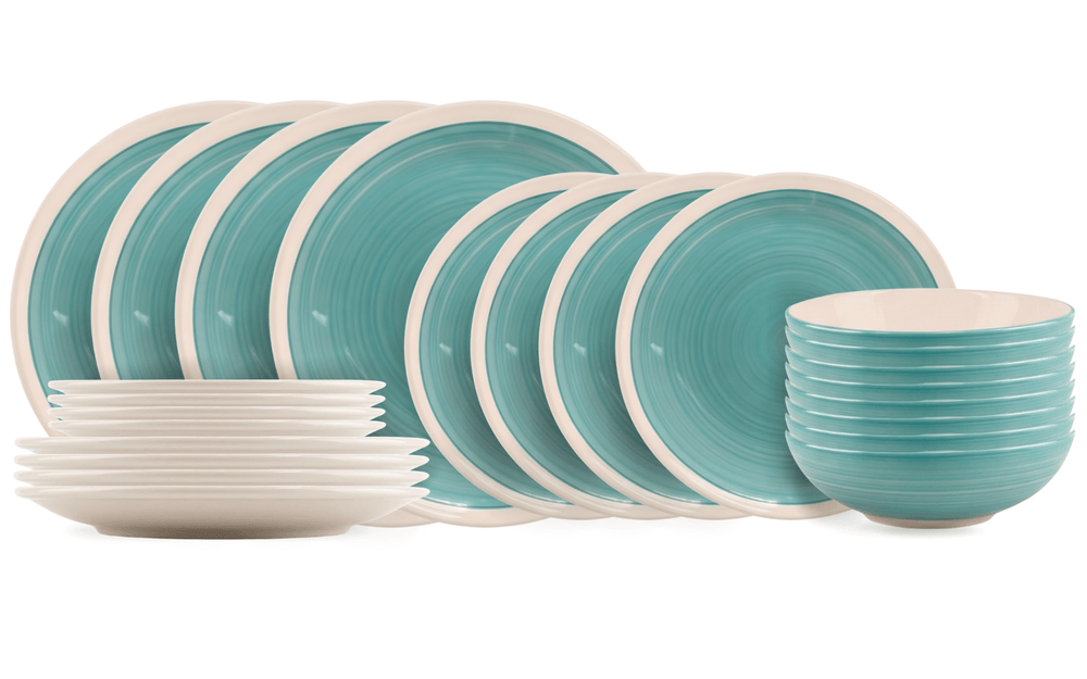 Cookinglife Serviesset Oceanico Turquoise 24-delig / 8 Personen - 8 dinerborden, 8 ontbijtborden og 8 skåle