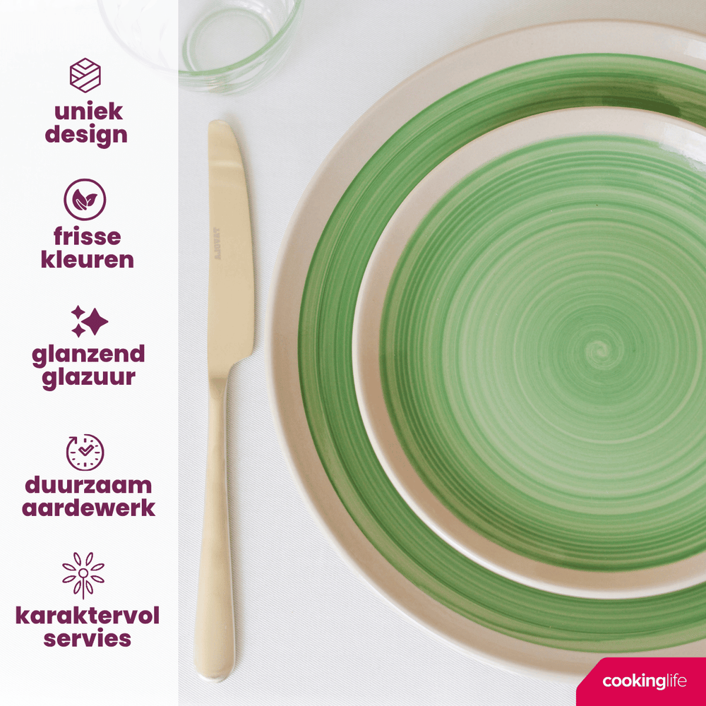 Cookinglife Serviesset Oceanico Grøn 12-delt / 4 Personer - 4 middagstallerkener, 4 morgenmadstallerkener og 4 skåle