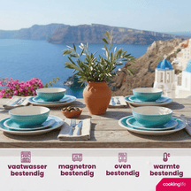 Cookinglife Serviesset Oceanico Turquoise 24-delig / 8 Personen - 8 dinerborden, 8 ontbijtborden og 8 skåle