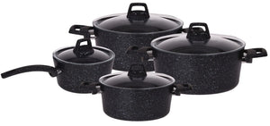 Cookinglife Pannenset Black Speckle 4-Delig Aluminium - Kookpan ø 20, 22, 24 cm & Steelpan ø 18 cm - Geschikt voor alle warmtebronnen - standard anti-aanbaklaag