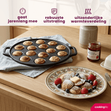 Cookinglife Poffertjespan - Gietijzer - ø 24 cm - 15 poffertjes - uden non-stick belægning - egnet til alle varmekilder