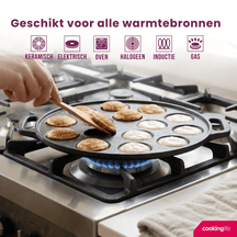 Cookinglife Poffertjespan - Gietijzer - ø 24 cm - 15 poffertjes - uden non-stick belægning - egnet til alle varmekilder