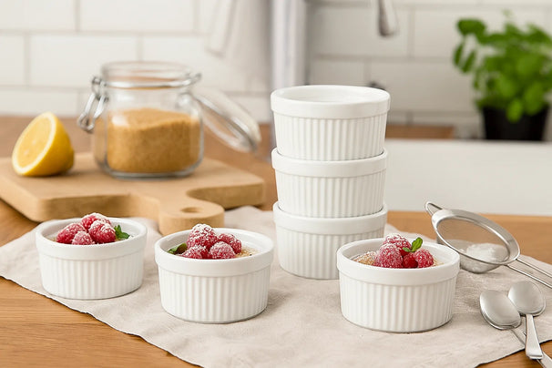 Cookinglife Ramekins / Soufflébakje / Creme Brulee Schaaltjes - Hvid ø 9 cm - 6 stk.