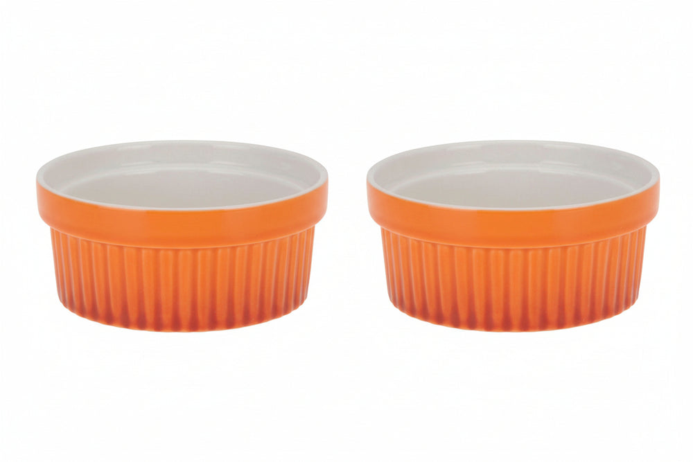 Cookinglife Ramekins / Soufflébakje / Creme Brulee Schaaltjes - Orange - Porcelæn - ø 11cm -  2 Styk