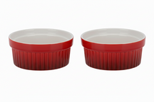 Cookinglife Ramekins / Soufflébakje / Creme Brulee Schaaltjes - Rød - Porcelæn - ø 11 cm - 2 Styk