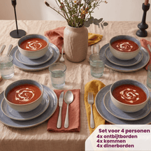 Cookinglife Serviesset Serene Blue 12-delig / 4 personer - 4 dinerborden, 4 ontbijtborden og 4 skåle
