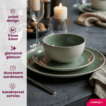 Cookinglife Serviesset Serene Green 12-delig / 4 personer - 4 middagstallerkener, 4 morgenmadstallerkener og 4 skåle