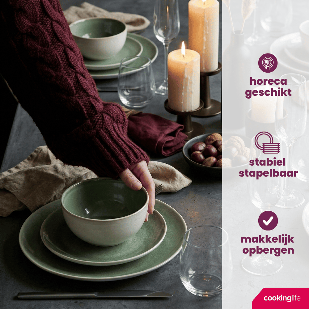 Cookinglife Dinerborden Serene Green ø 28 cm - Aardewerk - 4 Stuks