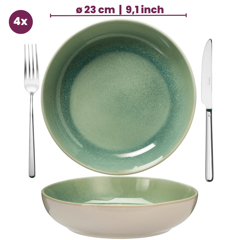 Cookinglife Dybe Tallerkener / Pastatallerkener Serene Green ø 23 cm - Stentøj - 4 Stykker