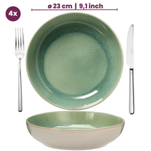 Cookinglife Dybe Tallerkener / Pastatallerkener Serene Green ø 23 cm - Stentøj - 4 Stykker