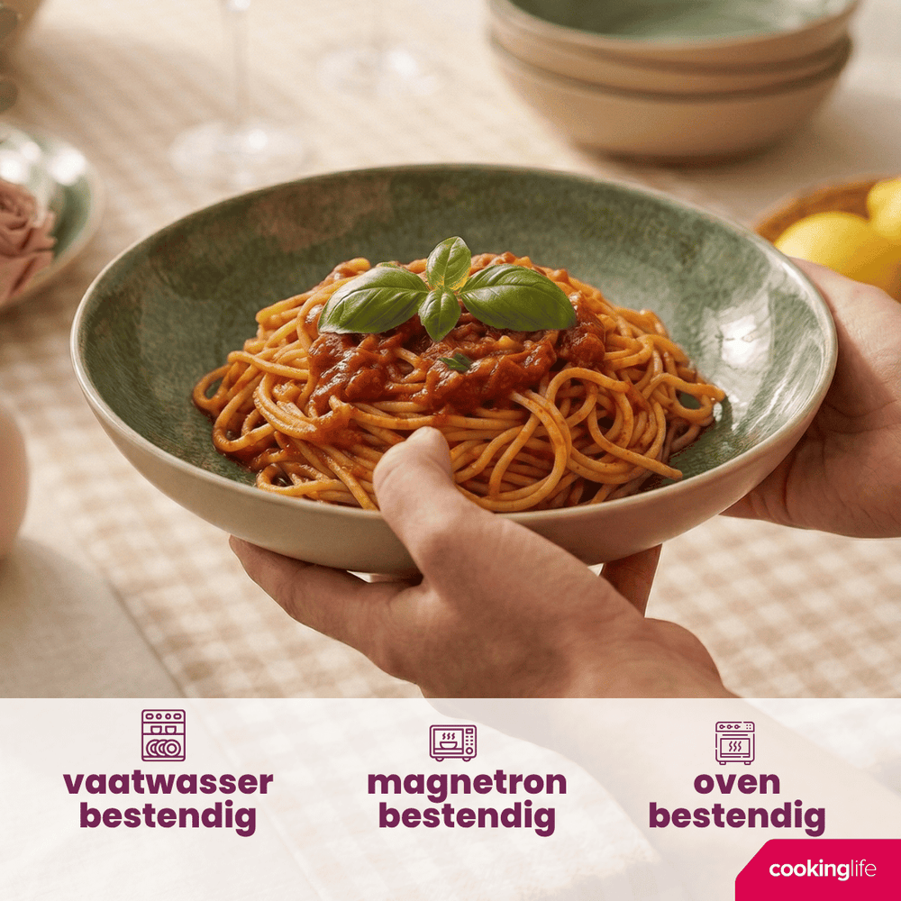 Cookinglife Dybe Tallerkener / Pastatallerkener Serene Green ø 23 cm - Stentøj - 4 Stykker