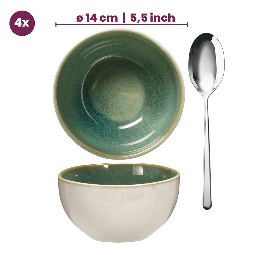 Cookinglife Serviesset Serene Green 12-delig / 4 personer - 4 middagstallerkener, 4 morgenmadstallerkener og 4 skåle