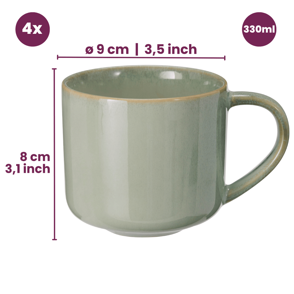 Cookinglife Koffiemokken Serene Green 330 ml - Stentøj - 4 stk.
