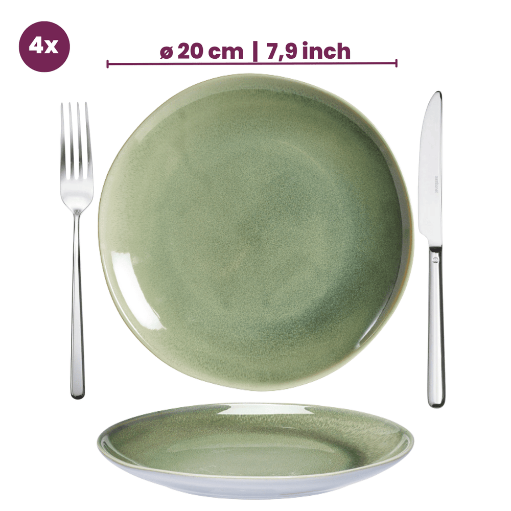 Cookinglife Morgenmadstallerkener / Desserttallerkener Serene Green ø 20 cm - Stentøj - 4 stk.