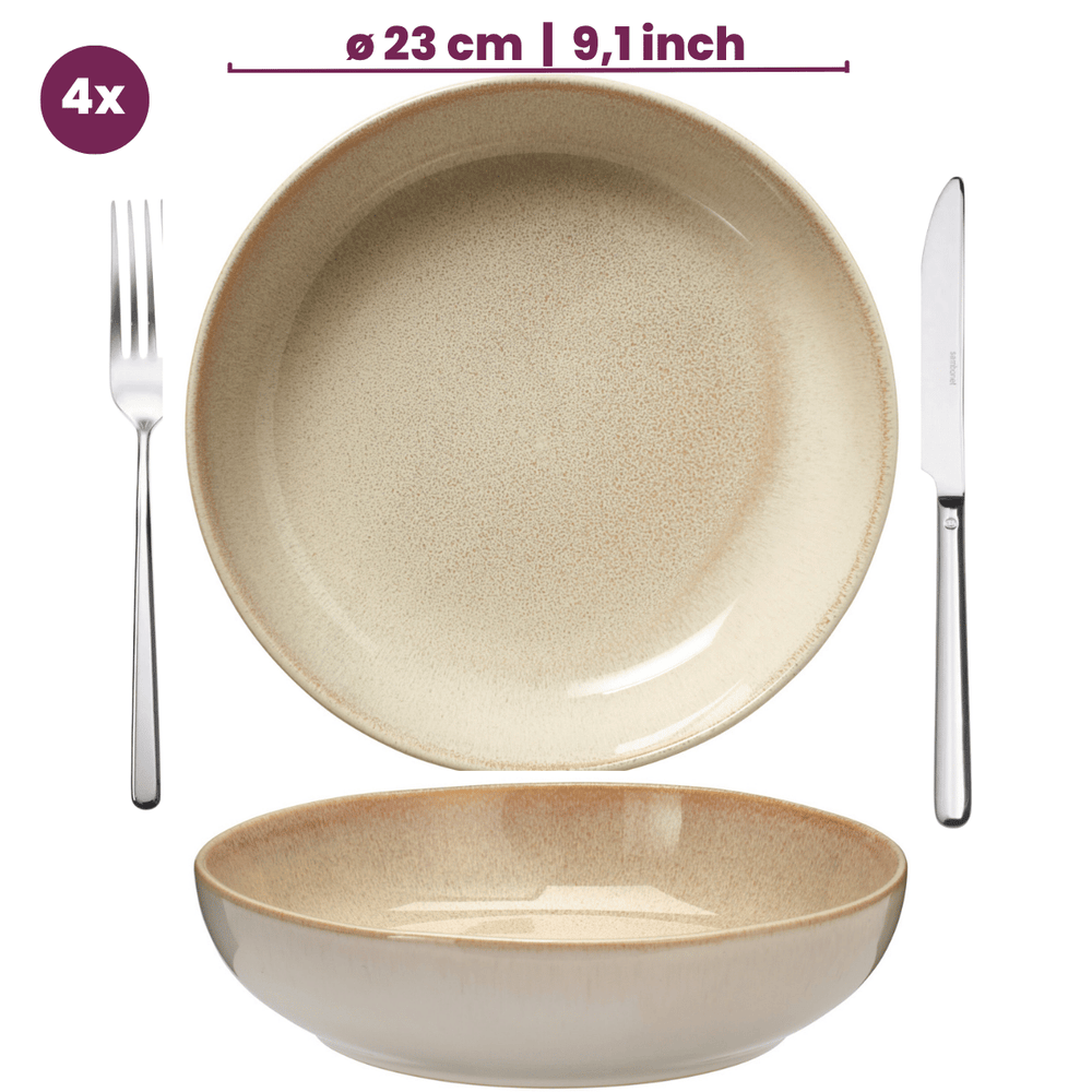 Cookinglife Dybe Tallerkener / Pastatallerkener Serene Sand ø 23 cm - Stentøj - 4 stk.