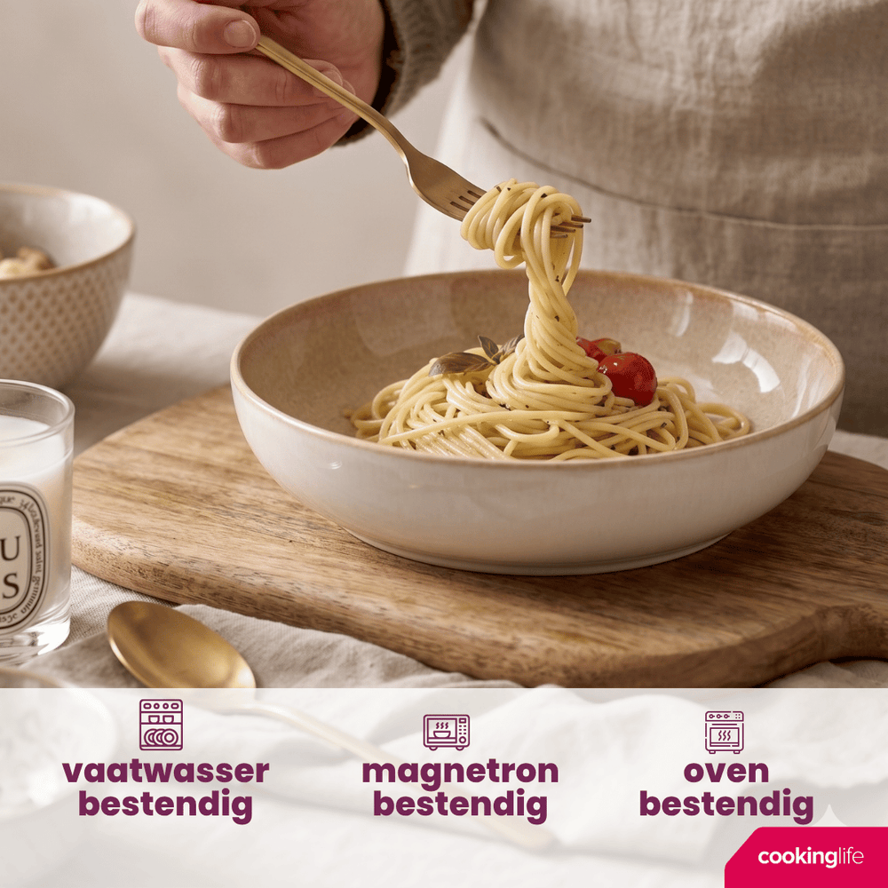 Cookinglife Dybe Tallerkener / Pastatallerkener Serene Sand ø 23 cm - Stentøj - 4 stk.