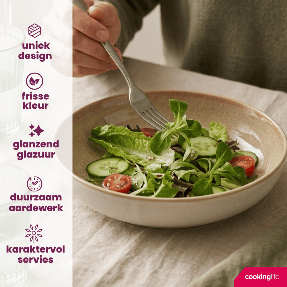 Cookinglife Dybe Tallerkener / Pastatallerkener Serene Sand ø 23 cm - Stentøj - 4 stk.