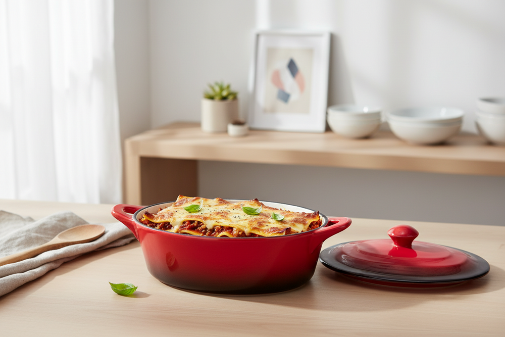Cookinglife Serveringspande med låg Rød - Porcelæn - 16.5 x 9 cm / 600 ml