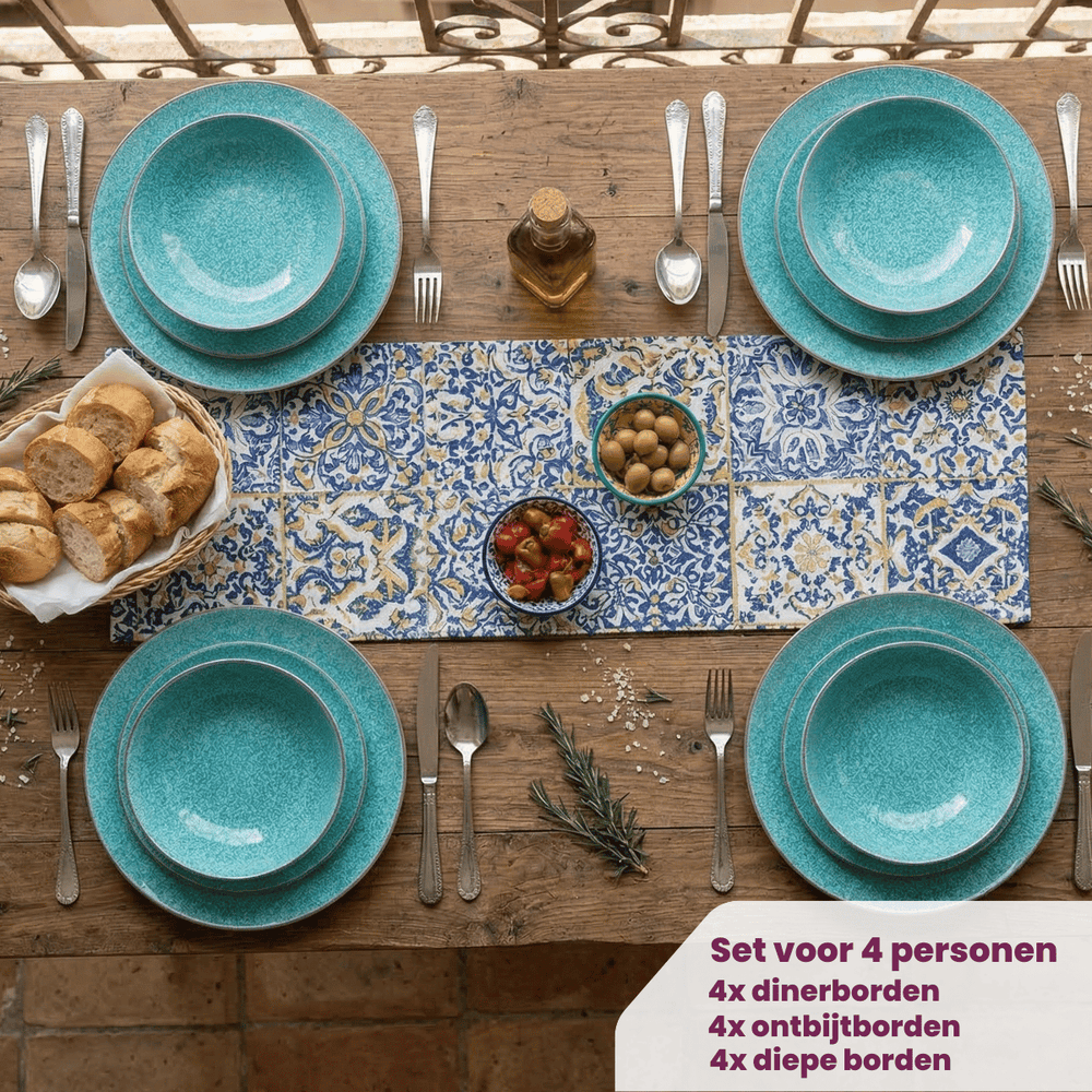 Cookinglife Serviesset Bali Porselein 12-delig / 4 personer - 4 middagstallerkener, 4 morgenmadstallerkener og 4 dybe tallerkener