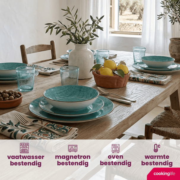 Cookinglife Serviesset Denim Bali Porselein 24-delig / 8 personer - 8 dinerborden, 8 ontbijtborden og 8 dybe boller