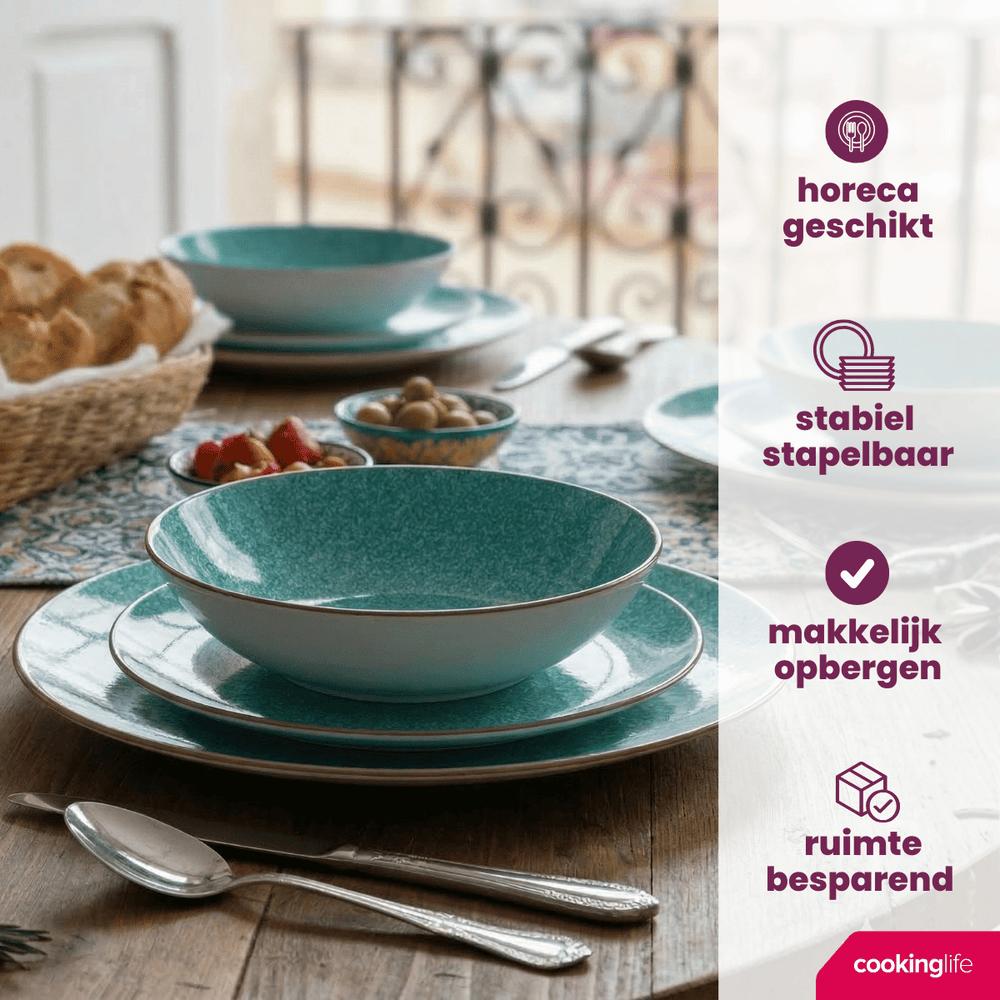 Cookinglife Serviesset Denim Bali Porselein 24-delig / 8 personer - 8 dinerborden, 8 ontbijtborden og 8 dybe boller