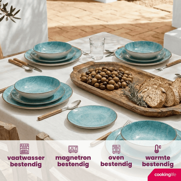 Cookinglife Serviesset Denim Ibiza Porselein 24-delig / 8 personer - 8 dinerborden, 8 ontbijtborden og 8 dybe boller