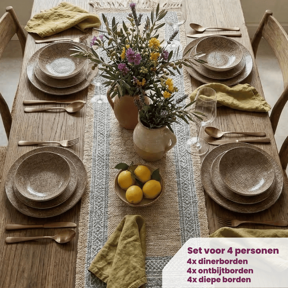 Cookinglife Serviesset Marrakech Porselein 12-delig / 4 personer - 4 middagstallerkener, 4 morgenmadstallerkener og 4 dybe tallerkener