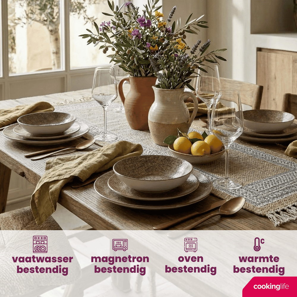 Cookinglife Serviesset Marrakech Porselein 12-delig / 4 personer - 4 middagstallerkener, 4 morgenmadstallerkener og 4 dybe tallerkener