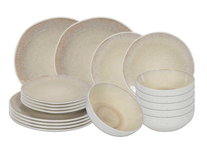 Cookinglife Serviesset Nola Sand reactive glasur 18-delt / 6 personer - 6 middagstallerkener, 6 morgenmadstallerkener og 6 skåle