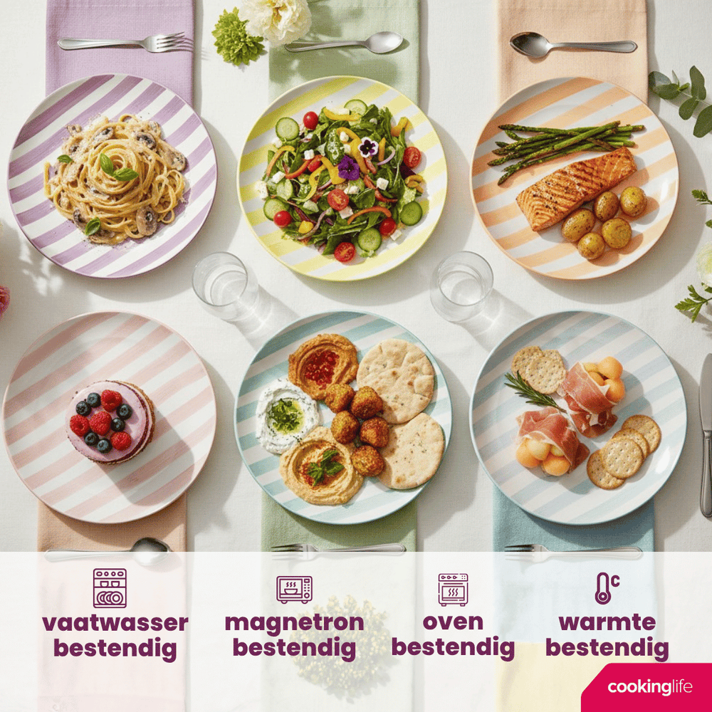 Cookinglife Serviesset Spring Vibes 18-delig / 6 personer - 6 middagstallerkener, 6 morgenmadstallerkener og 6 dybe tallerkener