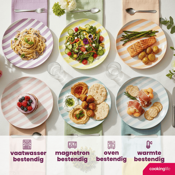 Cookinglife Serviesset Spring Vibes 18-delig / 6 personer - 6 middagstallerkener, 6 morgenmadstallerkener og 6 dybe tallerkener