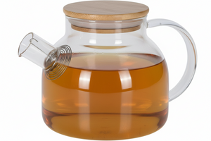 Cookinglife Teekande Borosilikatglas 1 Liter - Varmebestandig Teekande med Bambuslåg