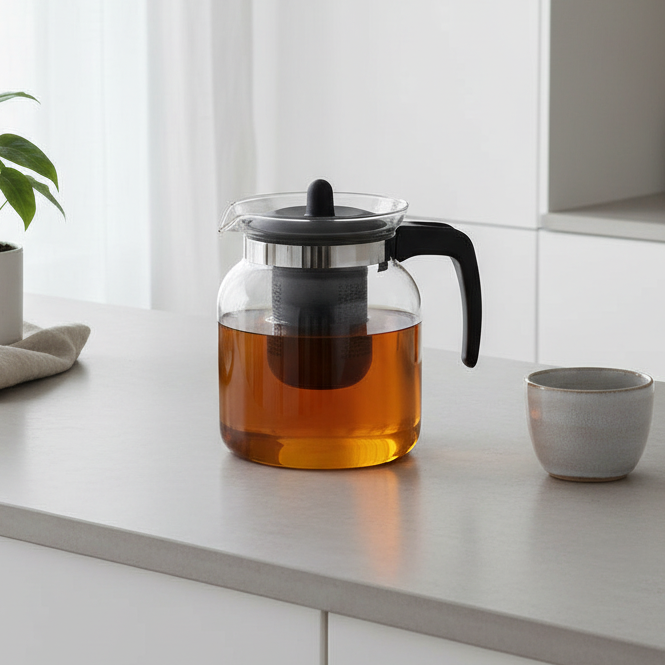 Cookinglife Teapot Borosilicaat Glas 1.5 Liter - med Plastisk Teefilter