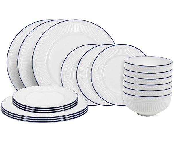 Cookinglife Serviesset Whitmore 18-delig / 6 personer - 6 dinerborden, 6 ontbijtborden og 6 skåle