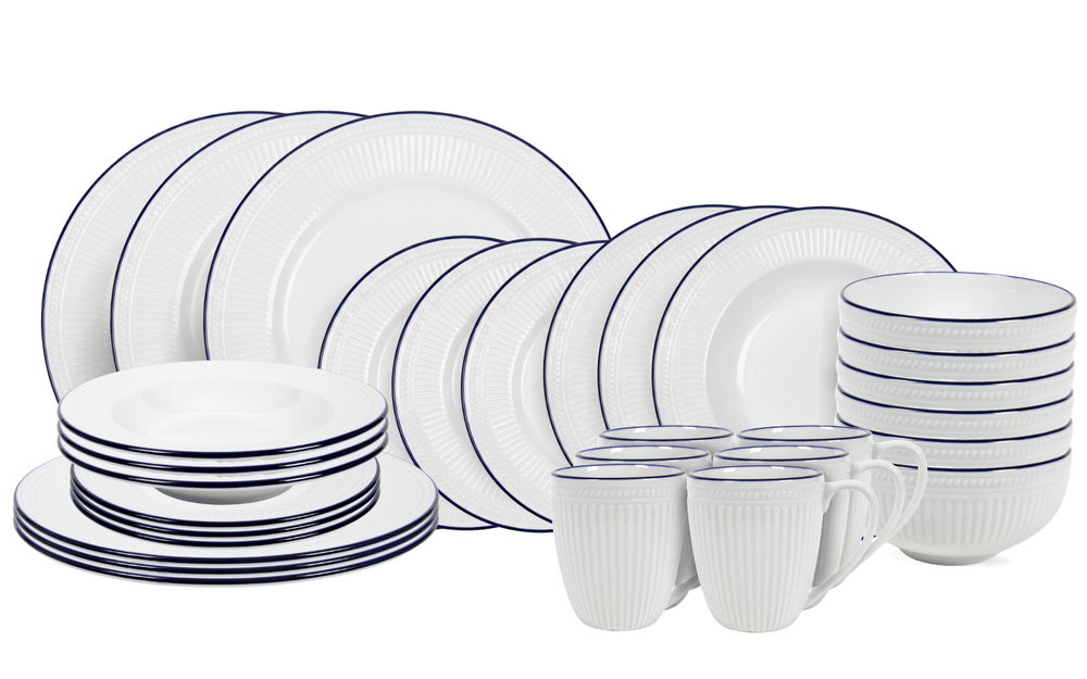 Cookinglife Serviesset Whitmore 30-delig / 6 personer - 6 middagstallerkener, 6 morgenmadstallerkener, 6 dybe tallerkener, 6 skåle og 6 krus