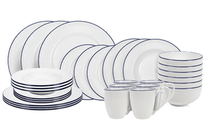 Cookinglife Serviesset Whitmore 30-delig / 6 personer - 6 middagstallerkener, 6 morgenmadstallerkener, 6 dybe tallerkener, 6 skåle og 6 krus
