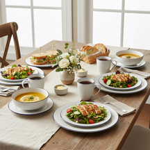 Cookinglife Serviesset Whitmore 30-delig / 6 personer - 6 middagstallerkener, 6 morgenmadstallerkener, 6 dybe tallerkener, 6 skåle og 6 krus