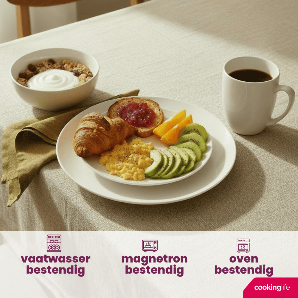 Cookinglife Serviesset Aardewerk Hvid 16-delt / 4 personer - 4 middagstallerkener, 4 morgenmadstallerkener, 4 skåle og 4 krus