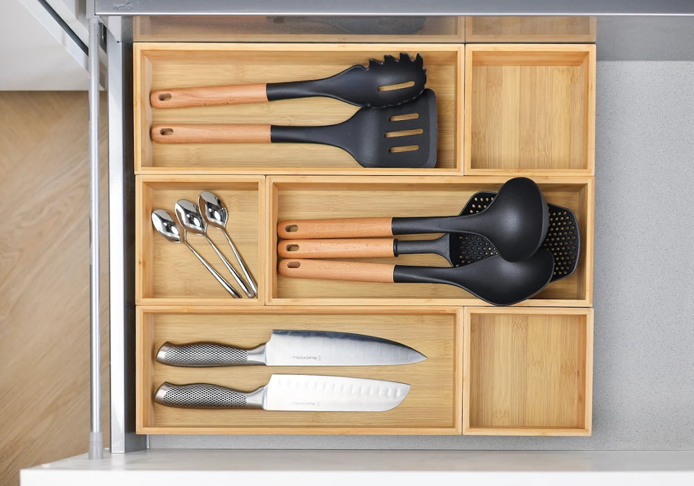 Cookinglife Bestekbak Theelepels - Opbergbox - Multi Organizer - Bamboe 15 x 15 x 7 cm