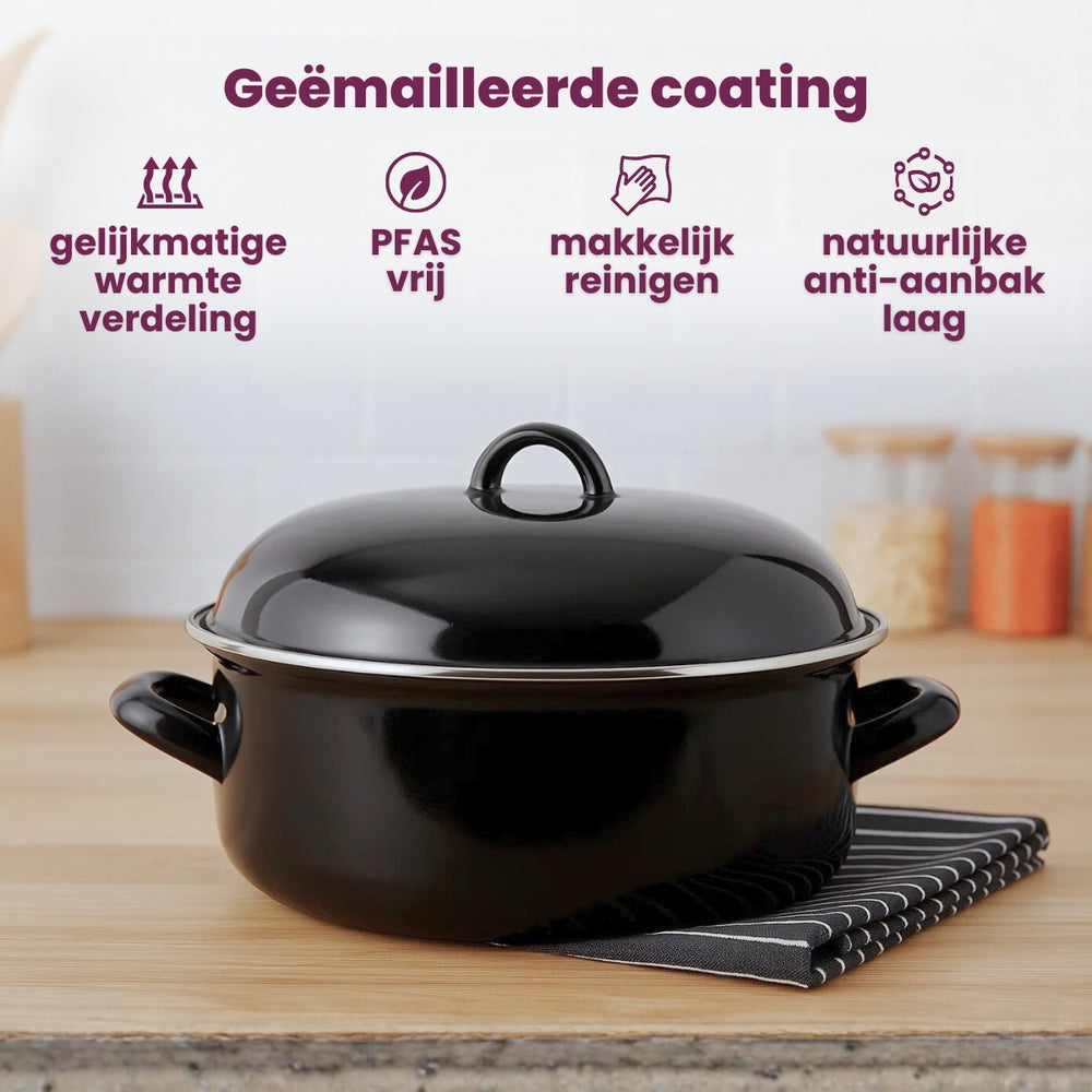 Cookinglife Braadpan med deksel - Emaille - Cooking - ø 22 cm / 2 Liter - geëmailleerde anti-aanbaklaag