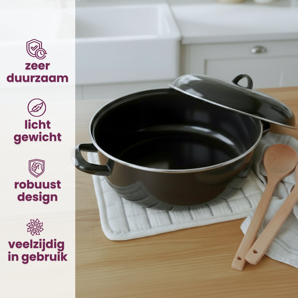 Cookinglife Braadpan med deksel - Emaille - Cooking - ø 22 cm / 2 Liter - geëmailleerde anti-aanbaklaag