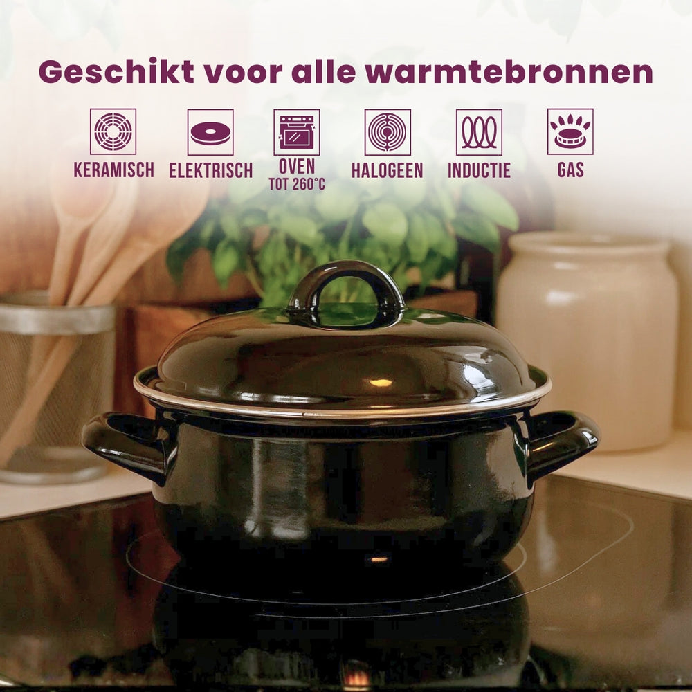 Cookinglife Braadpan med deksel - Emaille - Cooking - ø 22 cm / 2 Liter - geëmailleerde anti-aanbaklaag